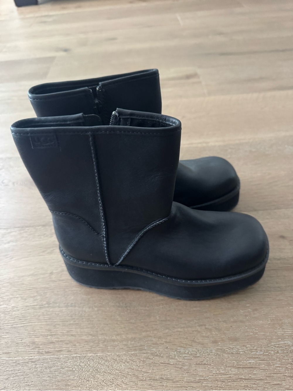 UGG Black Leather Side-Zip Ankle Boots